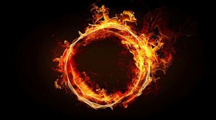 Circle of Fire flame with movment on black background, Beautiful yellow, orange and red and red blaze fire flame texture style
