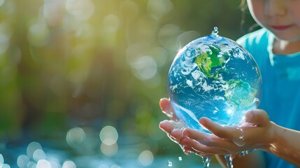 Inspiring Eco Education: Child Examining Globe with Highlighted Water Systems, Engaging Young Minds in Sustainability Concepts