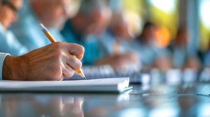 Engaged Seminar Attendee Taking Notes on Water Management Strategies for Professional Development and Continual Learning