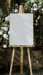 Modern boho wedding blank white signboard - greeting card template mockup.