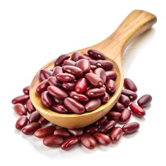 Red Kidney Beans in a Wooden Spoon on White Background. Generative AI