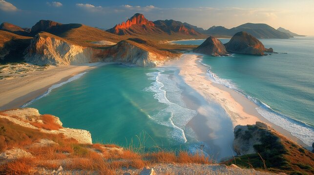 Tranquil Sunset at Playa Balandra: Idyllic Beauty of White Sands and Turquoise Waters in La Paz, Mexico