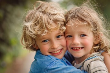 Children Girls Boys Childhood children older brothers and sisters love family together Portrait Fun Happy Joy Happy cute happy young