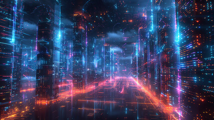Futuristic Cityscape with Neon Lights.