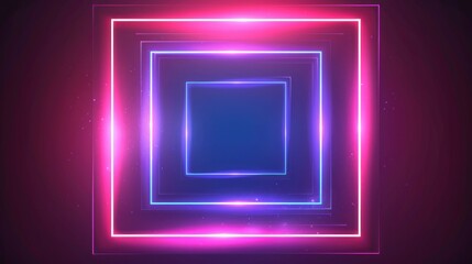Neon frame with glowing blue and pink neon lines on black background. Glowing square shape for design, banner or poster. Vector illustration. ,vector, simple minimal, low detail, in style of bold
