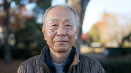 顔にシミのある中年アジア人男性