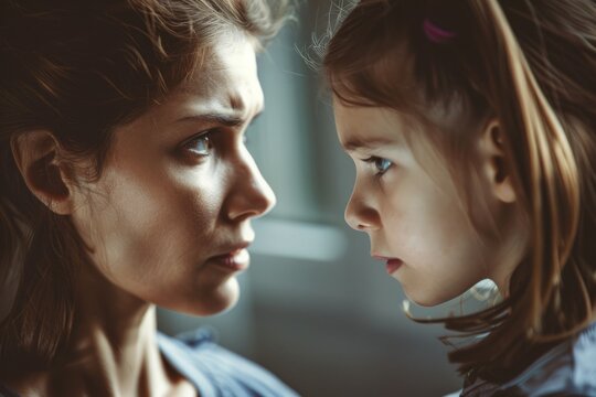 Child mother family problems Father woman conflict Girl arguing adult daughter fighting angry sad parents childhood family struggle sad angry divorce