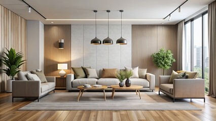 Fototapeta premium Modern living room with clean lines, neutral colors, and minimalistic decor , interior design, contemporary, home