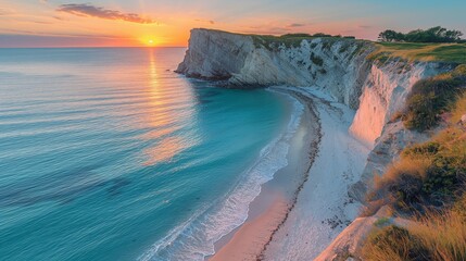Serene Sunset at Mohegan Bluffs Beach Block Island: Capturing the Rugged Beauty of Rhode Island's Coastal Gem