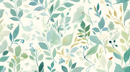 Minimalist green leaves Design Watercolor Pastel wallpaper and background, paper craft. card making.