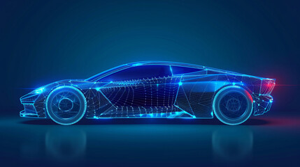 Naklejka premium Futuristic 3d rendered x-ray blue transparent sports car wireframe 