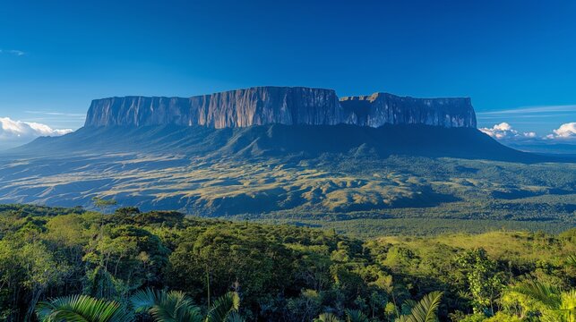 Majestic Panoramic View of Mount Roraima Rising from Rainforest in Venezuela Brazil Guyana