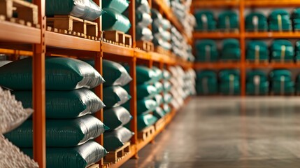 Naklejka premium Efficient Material Storage in Production Facility - Neatly Organized Raw Materials Inventory
