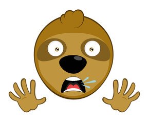 vector illustration face bear sloth character animal cartoon, with an expression of scare and horror