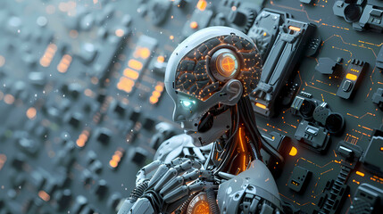 Fototapeta premium Robot using digital technology connection. 3D rendering on big data network connection background, Science and artificial intelligence technology.