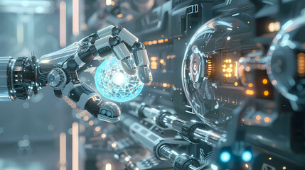 Robot using digital technology connection. 3D rendering on big data network connection background, Science and artificial intelligence technology.