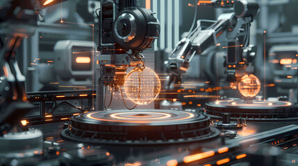 Robot arm using digital technology connection. 3D rendering connection background, Science and artificial intelligence technology.