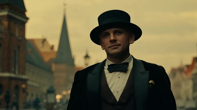 Victorian Gentleman in Historical Town with Ai generated.

