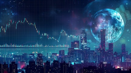 business background market charts in the night