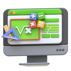 3d icon Math Online Course, 3d illustration, 3d element, 3d rendering.