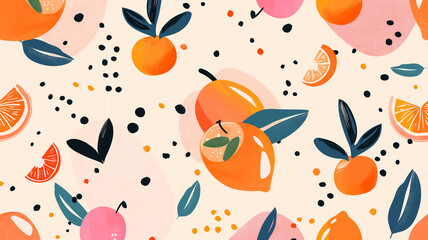 seamless pattern orange with flowers