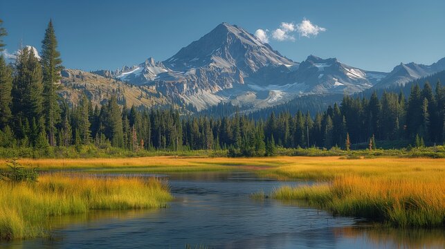 Majestic Mount Thielsen: Volcanic Cone Rising Above Forests and Glaciers in USA