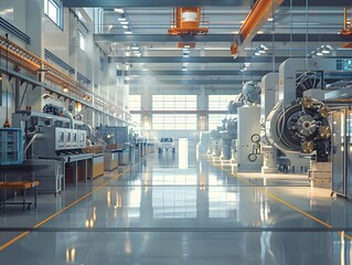 Realism of Evoke the spirit of industry with a background of a modern factory floor. very detailed