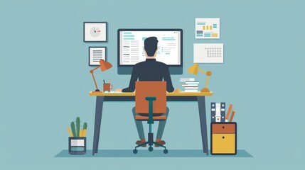 Online exam proctoring, secure testing environment, flat design illustration
