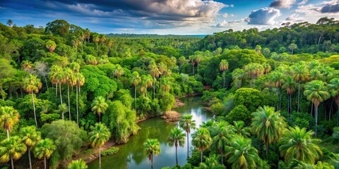 Naklejka premium Lush tropical rainforest landscape in Darwin, tropical, rainforest, lush, green, trees, vegetation, nature, flora