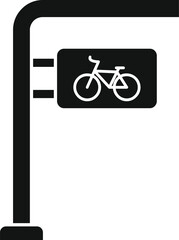 Black and white icon of a sign indicating an area for parking bicycles