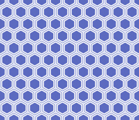 Minimal geometric background. Indigo color on matching background. Rounded hexagons mosaic pattern with inner solid cells. Hexagonal shapes. Seamless pattern. Tileable vector illustration.