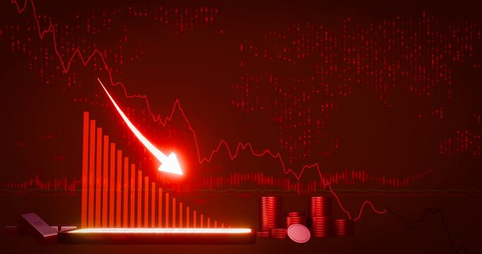 Black Monday. Trade for profit in the stock market. The stock price falls, the red graph indicates a loss. Bear market condition, stagnation or falling of market prices. 3D Rendering