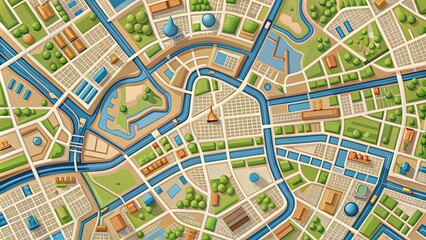 Obraz premium render of a detailed city map, , render, map, city, urban, detailed, streets, buildings, architecture