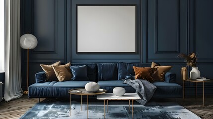 Stylish Living Room Interior with Mockup Poster Frame