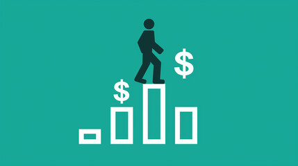 Businessman walking up increasing bar graph with dollar sign