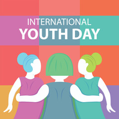 illustration vector graphic of three women are hugging each other, perfect for international day, international youth day, celebrate, greeting card, etc.