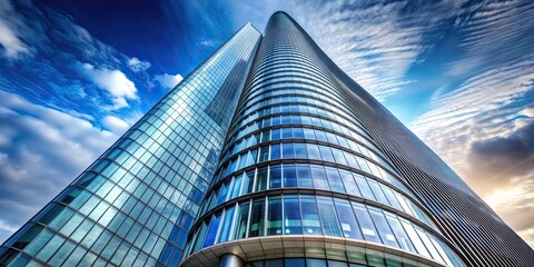 Modern glass skyscraper with curved design and futuristic look, architecture, building, modern, urban, city, skyscraper
