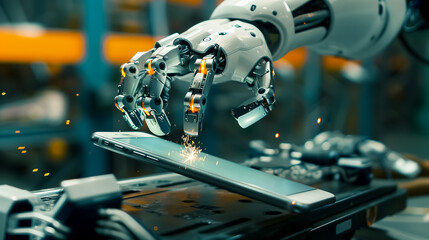 Fototapeta premium ai robot repair smartphone