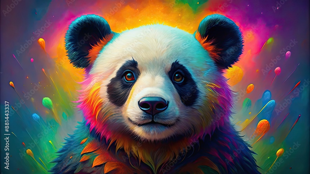 Sticker Playful and colorful art of a panda in various vibrant shades , Artistic, panda, colorful, whimsical, playful, creative