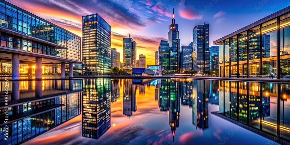 Canvas Prints Vibrant glass metropolis at twilight with stunning reflections , city, urban, architecture, modern, skyline