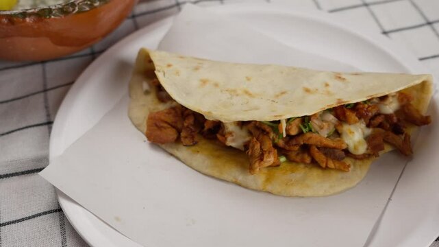 Mexican taco called as Gringa with cheese, Travel shot