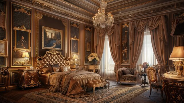 Luxurious bedroom, large bed High quality bed linen set Excellent furniture