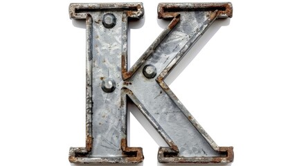 Steel staples shape letter K in uppercase isolated on white background in artistic font style
