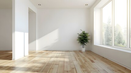 Bright living room interior with white empty wall