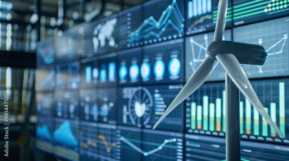 Aufkleber real-time data analytics and graphs displayed on a screen monitoring wind turbine energy technology