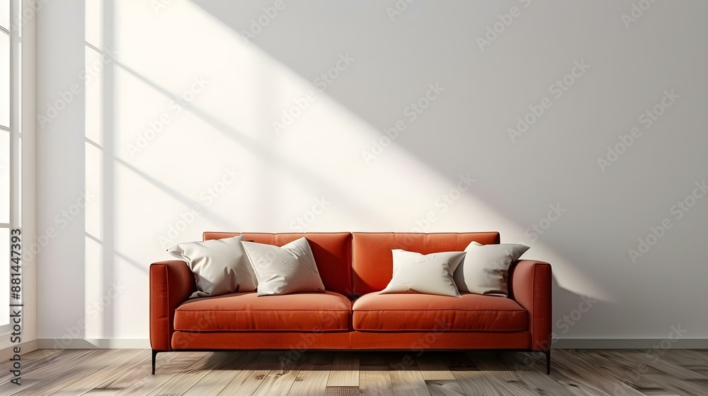 Wall mural modern interior mockup with sofa in living room