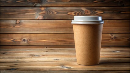 Paper coffee cup mock-up with customizable design on a wooden table, coffee, cup, mock-up, paper, customizable, design