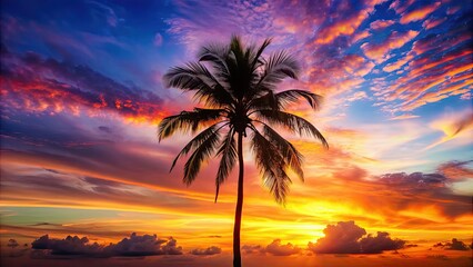 Palm tree silhouette against a colorful sunset sky, sunset, palm tree, silhouette, nature, tropical, sky, colorful, dusk