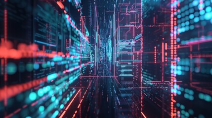 Fototapeta premium Digital Cityscape - A Neon Glow