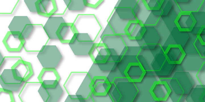 Abstract green background. Vector abstract graphic design banner pattern background.Geometric abstract background with simple hexagonal elements. Green hexagon structure on the white background. 